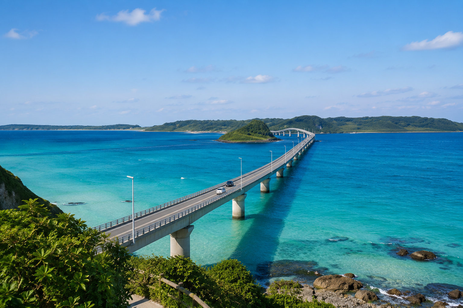 橋の向こうに、青が続いていた